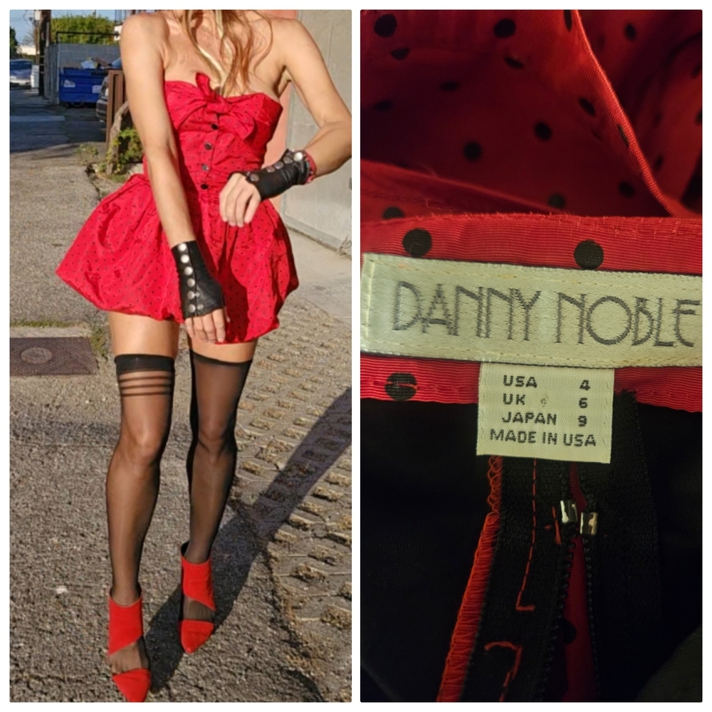 Vogue Gothic Wednesday Addams Chili Red Polka Dot Danny Noble Tulle Dress Xs S